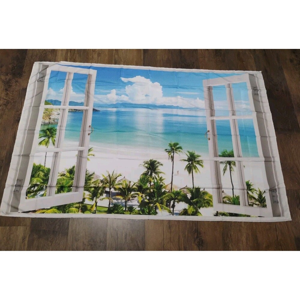 Gourida Tapestry Wall Hanging Window Ocean Beach Trees
